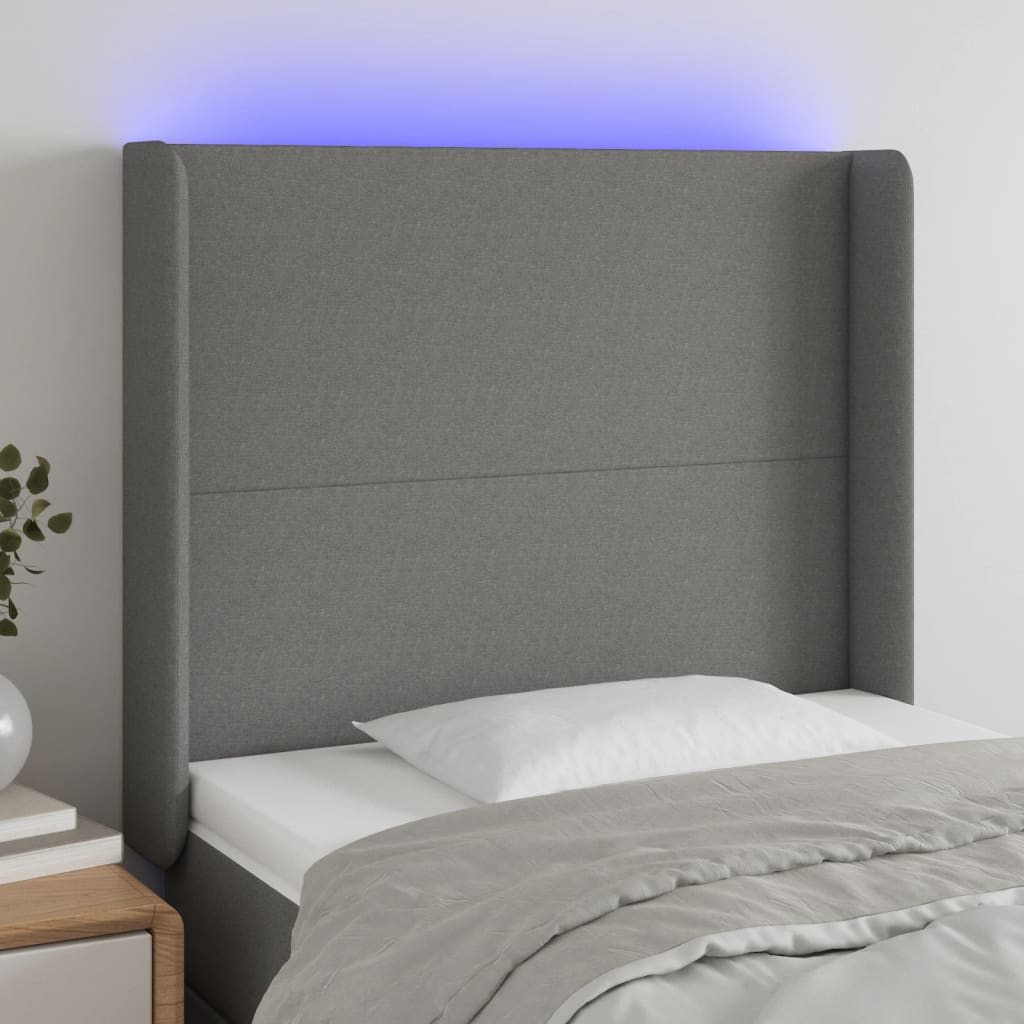 vidaXL Tăblie de pat cu LED, gri închis, 93x16x118/128 cm, textil