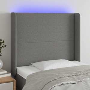 Čelo postele s LED tmavě šedé 93 x 16 x 118/128 cm textil - obrázek 1