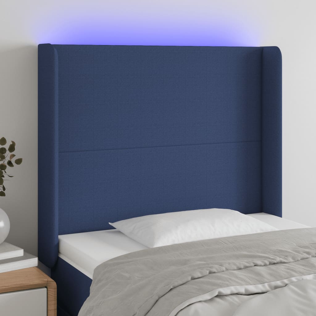 gultas galvgalis ar LED, 93x16x118/128 cm, zils audums | Stepinfit.lv