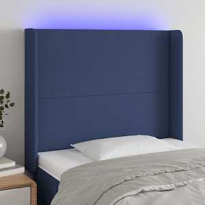 Čelo postele s LED modré 93 x 16 x 118/128 cm textil - obrázek 1