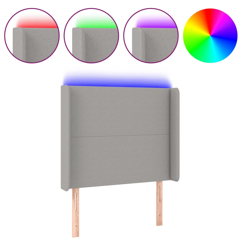 vidaXL Čelo postele s LED světle šedé 103x16x118/128 cm textil