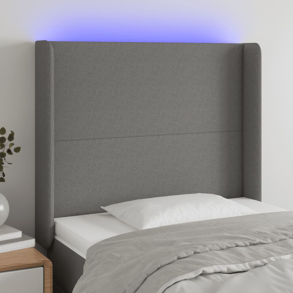 vidaXL Tăblie de pat cu LED, negru, 103x16x118/128 cm, textil