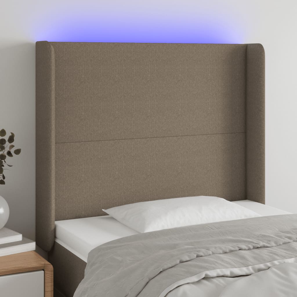 gultas galvgalis ar LED, 103x16x118/128 cm, pelēkbrūns audums | Stepinfit.lv