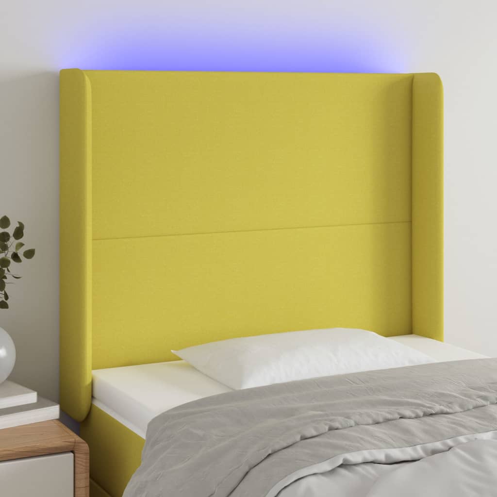 vidaXL Tăblie de pat cu LED, verde, 103x16x118/128 cm, textil 