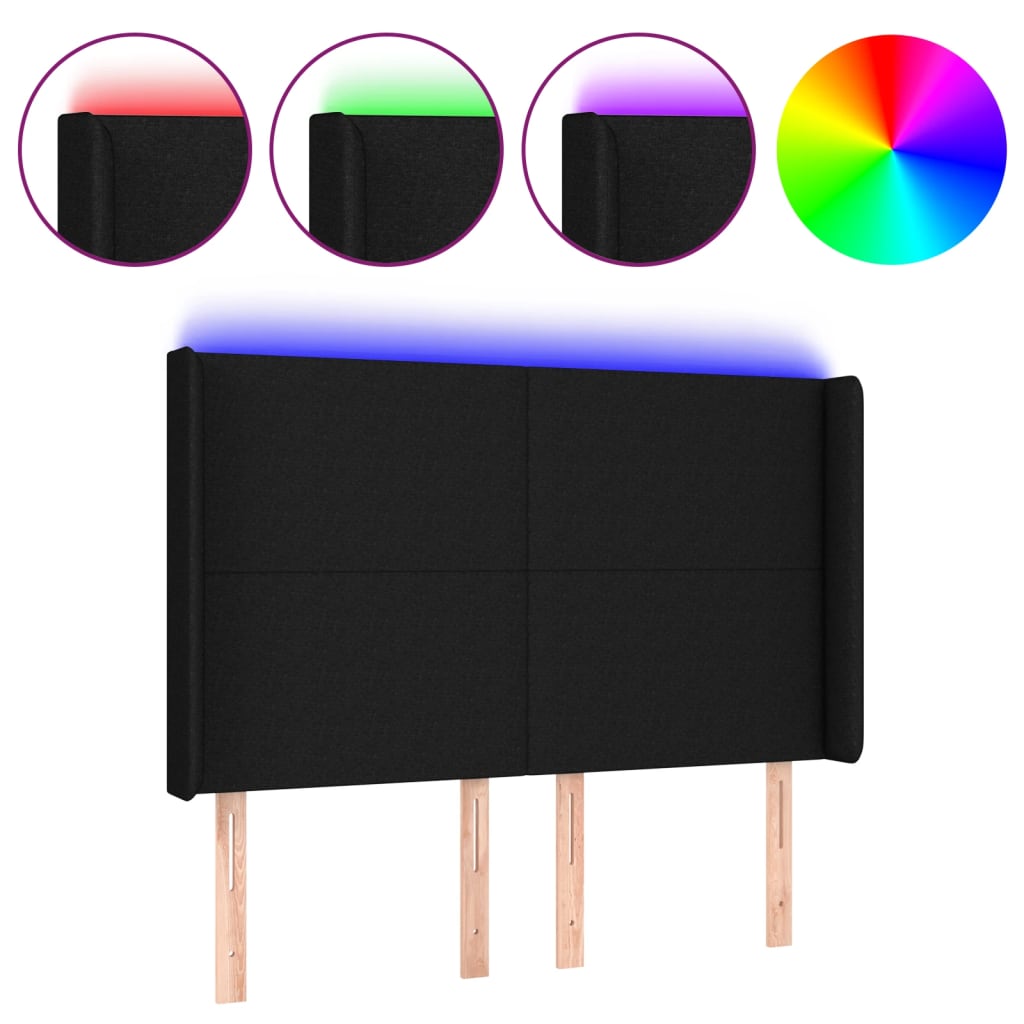 vidaXL Čelo postele s LED černé 147 x 16 x 118/128 cm textil
