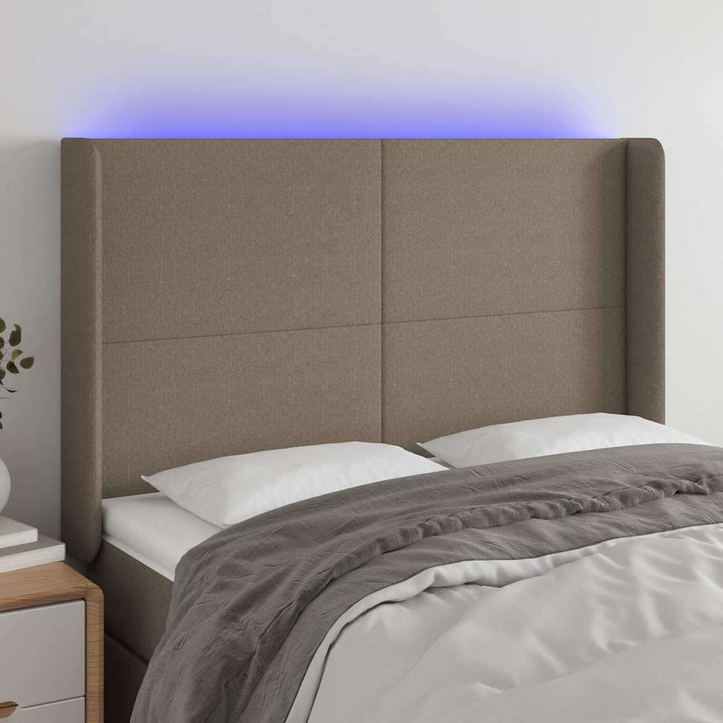 Sengegavl Med LED-Lys Stof - Gråbrun / 147 x 16 x 118/128 cm