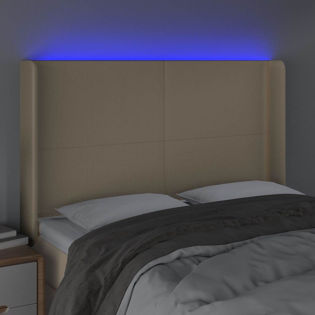 vidaXL Hoofdbord LED 147x16x118/128 cm stof crèmekleurig, foto 2