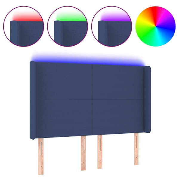 vidaXL LED-voodipeats, sinine, 147x16x118/128 cm, kangas