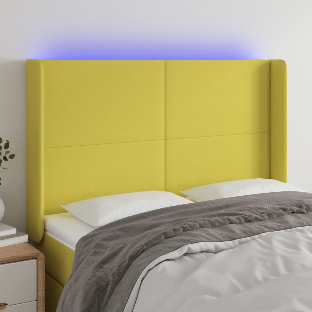 vidaXL Čelo postele s LED zelené 147 x 16 x 118/128 cm textil
