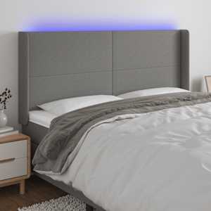 Čelo postele s LED tmavě šedé 163 x 16 x 118/128 cm textil - obrázek 1