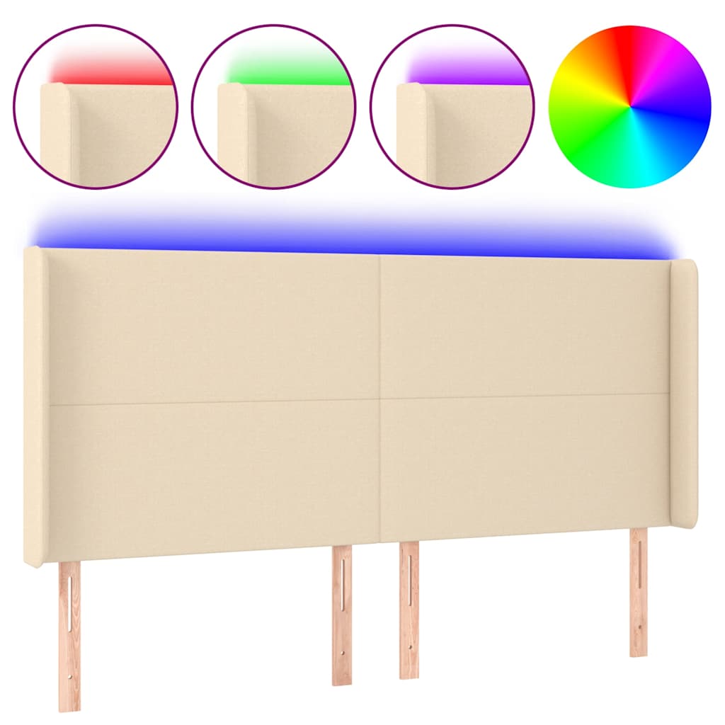 vidaXL Tăblie de pat cu LED, crem, 163x16x118/128 cm, textil