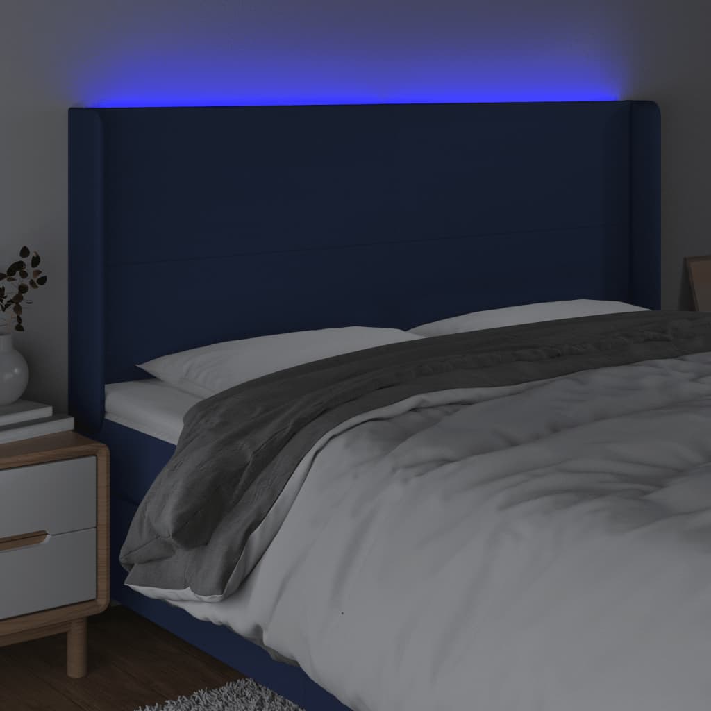 gultas galvgalis ar LED, 163x16x118/128 cm, zils audums | Stepinfit.lv