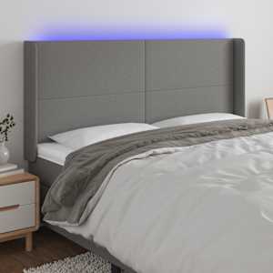Čelo postele s LED tmavě šedé 183 x 16 x 118/128 cm textil - obrázek 1