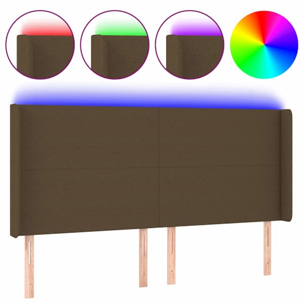 vidaXL LED-voodipeats, tumepruun, 183x16x118/128 cm, kangas