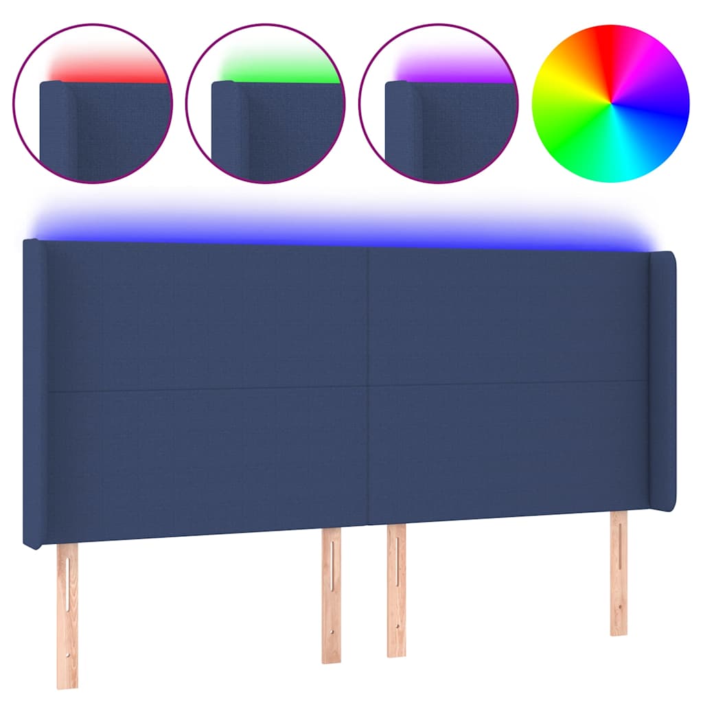 vidaXL Tăblie de pat cu LED, albastru, 183x16x118/128 cm, textil
