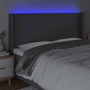 Čelo postele s LED tmavě šedé 203 x 16 x 118/128 cm textil - obrázek 4