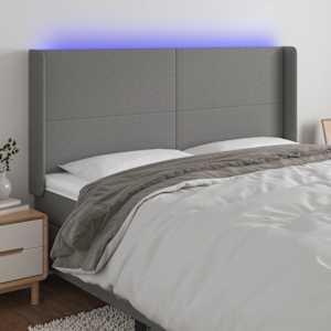Čelo postele s LED tmavě šedé 203 x 16 x 118/128 cm textil - obrázek 1