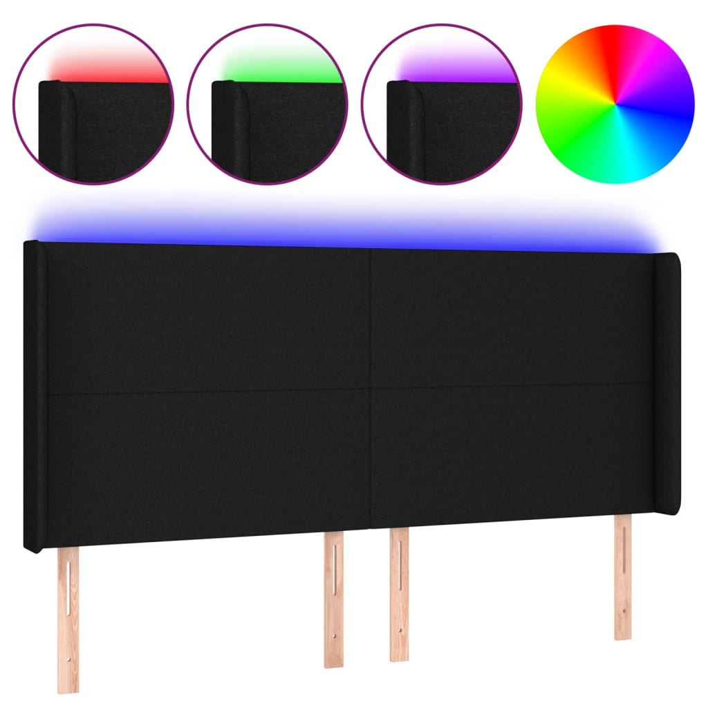 vidaXL Čelo postele s LED černé 203 x 16 x 118/128 cm textil