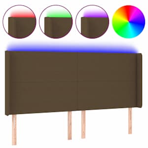 Čelo postele s LED tmavě hnědé 203 x 16 x 118/128 cm textil - obrázek 2