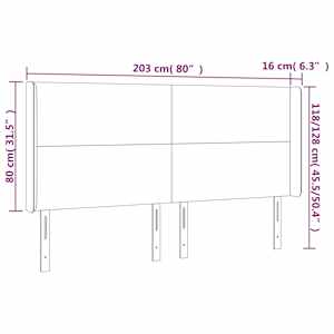 Čelo postele s LED tmavě hnědé 203 x 16 x 118/128 cm textil - obrázek 6