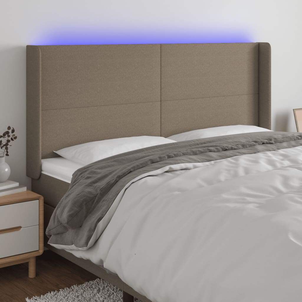 Čelo postele s LED taupe 203 x 16 x 118/128 cm textil