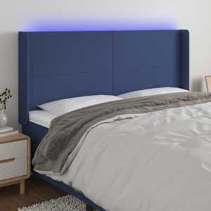 Čelo postele s LED modré 203 x 16 x 118/128 cm textil - obrázek 1