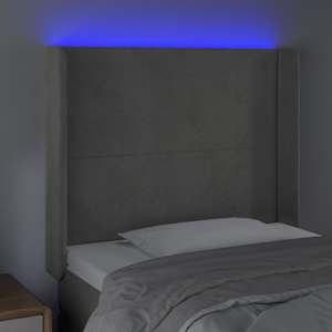 Čelo postele s LED světle šedé 83 x 16 x 118/128 cm samet - obrázek 4