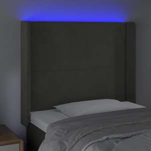 Čelo postele s LED tmavě šedé 83 x 16 x 118/128 cm samet - obrázek 4