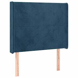 Čelo postele s LED tmavě modré 83 x 16 x 118/128 cm samet - obrázek 3