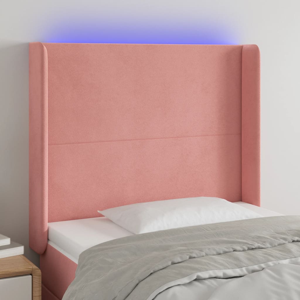 gultas galvgalis ar LED, 83x16x118/128 cm, rozā samts | Stepinfit.lv