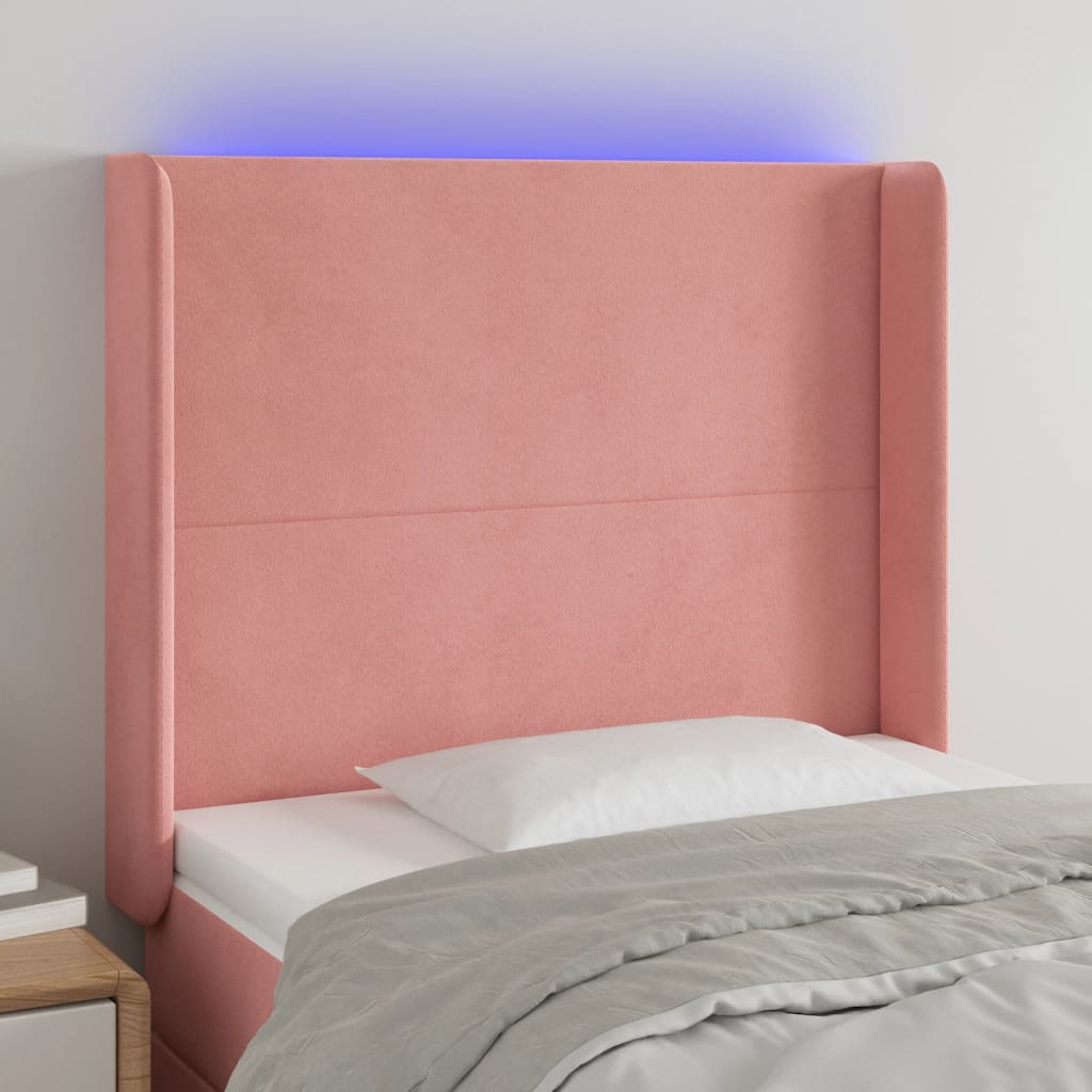 vidaXL Tăblie de pat cu LED, roz, 83x16x118/128 cm, catifea
