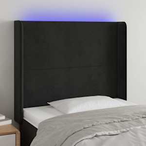 Čelo postele s LED černé 93 x 16 x 118/128 cm samet - obrázek 1