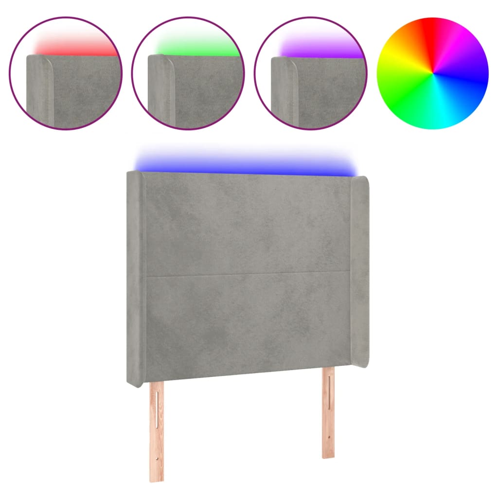 vidaXL Čelo postele s LED světle šedé 103 x 16 x 118/128 cm samet
