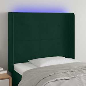 Čelo postele s LED tmavě zelené 103 x 16 x 118/128 cm samet - obrázek 1