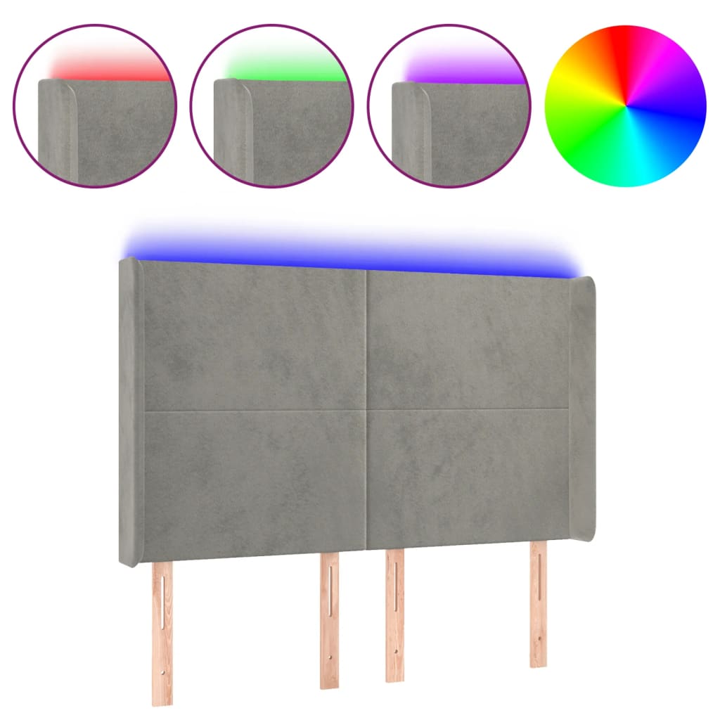 Thumbnail - vidaXL LED Kopfteil Hellgrau 147x16x118/128 cm Samt