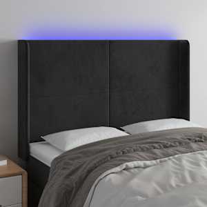 Čelo postele s LED černé 147 x 16 x 118/128 cm samet - obrázek 1