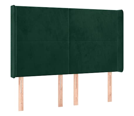 vidaXL Cabeceira de cama c/ LED veludo 147x16x118/128 cm verde-escuro