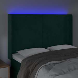Čelo postele s LED tmavě zelené 147 x 16 x 118/128 cm samet - obrázek 4