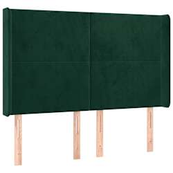 vidaXL Cabeceira de cama c/ LED veludo 147x16x118/128 cm verde-escuro