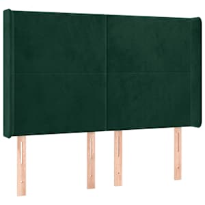 vidaXL Cabeceira de cama c/ LED veludo 147x16x118/128 cm verde-escuro