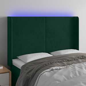 Čelo postele s LED tmavě zelené 147 x 16 x 118/128 cm samet - obrázek 1