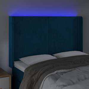 Čelo postele s LED tmavě modré 147 x 16 x 118/128 cm samet - obrázek 4
