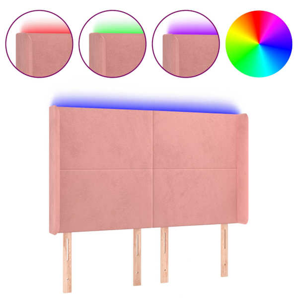vidaXL LED-voodipeats, roosa, 147x16x118/128 cm, samet