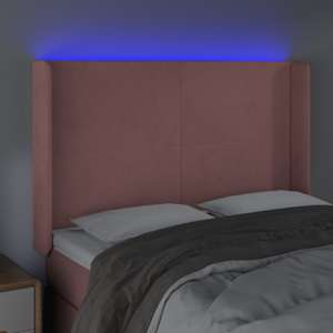 Čelo postele s LED růžové 147 x 16 x 118/128 cm samet - obrázek 4