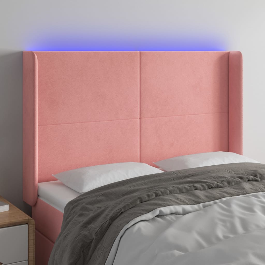 vidaXL Čelo postele s LED růžové 147 x 16 x 118/128 cm samet