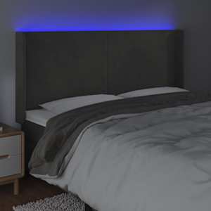 Čelo postele s LED tmavě šedé 163 x 16 x 118/128 cm samet - obrázek 4