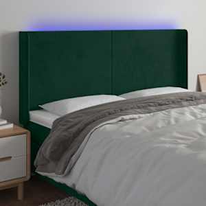 Čelo postele s LED tmavě zelené 163 x 16 x 118/128 cm samet - obrázek 1