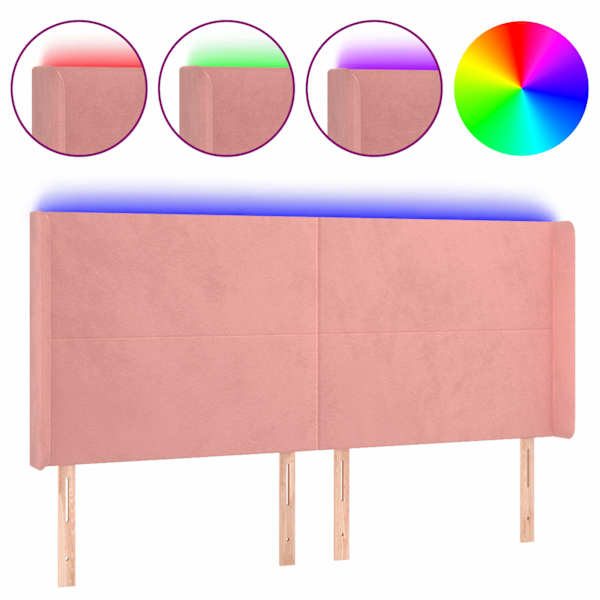 vidaXL LED-voodipeats, roosa, 163x16x118/128 cm, samet