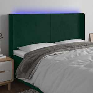 LED posteljno vzglavje temno zeleno 183x16x118/128 cm žamet