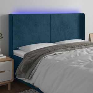 LED posteljno vzglavje temno modro 183x16x118/128 cm žamet